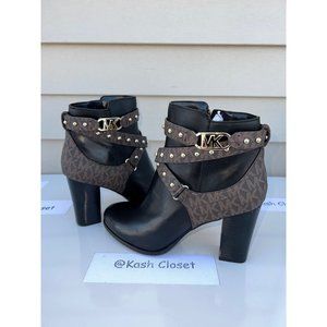 Michael Kors Kincaid Studded Logo Ankle Boot Black Brown Multi